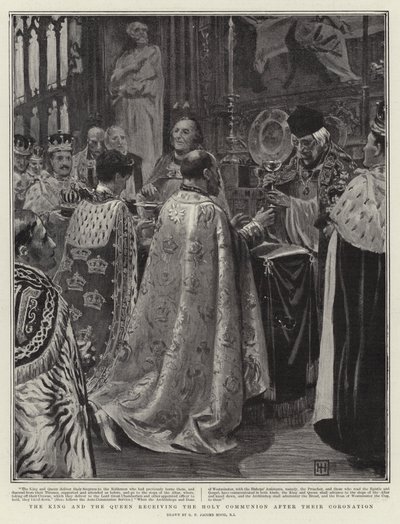 O rei e a rainha recebendo a sagrada comunhão após a sua coroação de George Percy Jacomb Hood