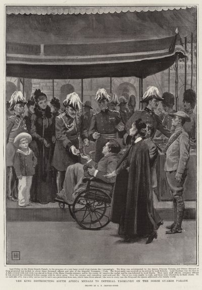 O rei que distribui as medalhas da África do Sul para a Imperial Yeomanry na Parada dos Horse Guards de George Percy Jacomb Hood