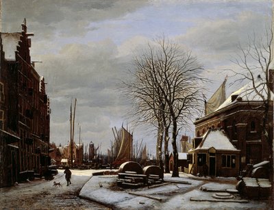 Grijpsteenmarkt (Mercado de Whetstone) em Amesterdão com o edifício "Het Zeerecht" no Inverno (O Slypsteenen em Amesterdão) de George Pieter Westenberg