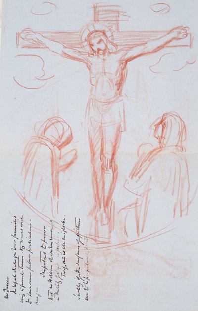 Estudo da Crucificação, c.1857 (giz vermelho e preto sobre papel com marca de água cinzento-azulado) de George Richmond