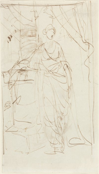 Uma senhora elegante com um vestido clássico [recto] de George Romney
