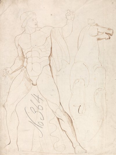 Nu masculino clássico com um cavalo empinado de George Romney