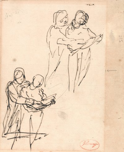 Casal a examinar um livro de George Romney