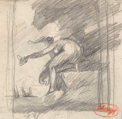 Figura feminina ajoelhada num promontório, acenando de George Romney