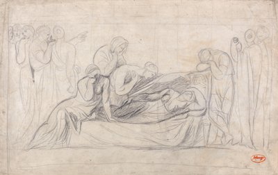 Figuras a chorar junto ao caixão de uma mulher de George Romney