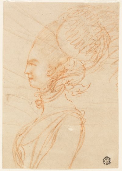 Retrato de perfil de meio comprimento de uma mulher voltada para a esquerda de George Romney