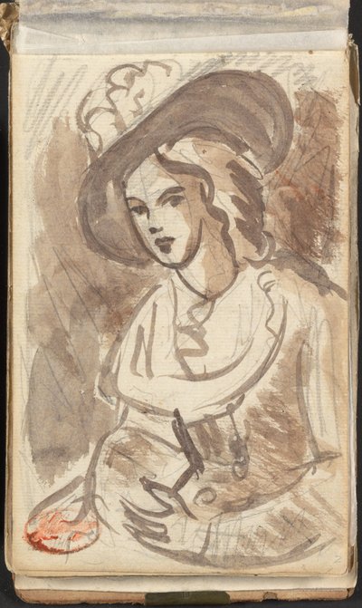 Retrato de meio corpo de uma senhora com chapéu de George Romney
