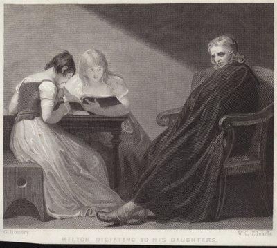John Milton ditando para suas filhas de George Romney