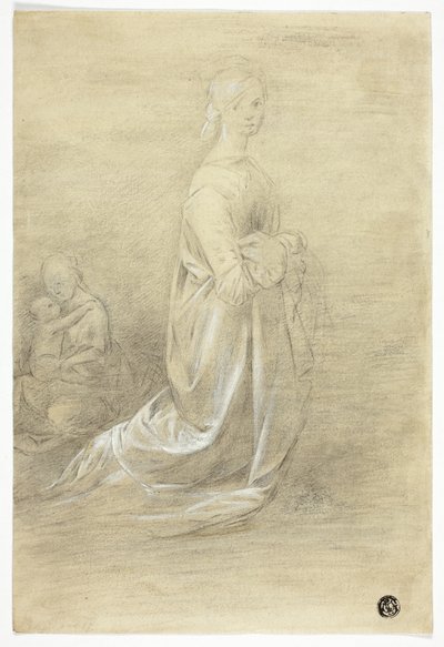 Mulher ajoelhada, mãe e filho sentados de George Romney