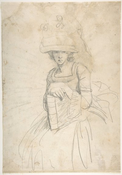 Senhora a segurar um livro (anverso); Esquema de disposição das cores numa paleta (verso) de George Romney