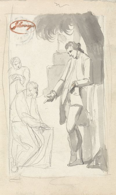 Major Pierson e o Brahman (lavagem cinza e grafite em papel vegetal) (ver 153906) de George Romney