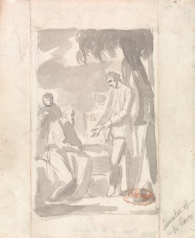 Major Pierson e o Brahman (lavagem cinza sobre papel avergoado) (ver 153905) de George Romney