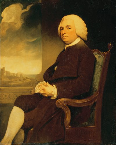 Retrato de Michael Russell, sentado, com o Castelo de Dover além (óleo sobre tela) de George Romney