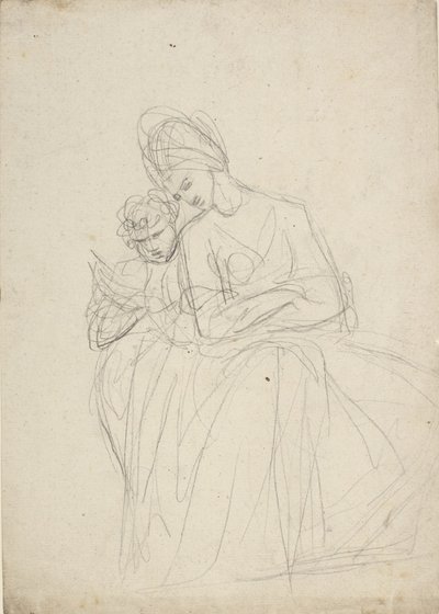 Estudo de retrato de uma mulher sentada com uma criança de George Romney