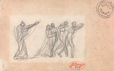 Possivelmente uma figura a proferir uma maldição sobre um grupo de George Romney