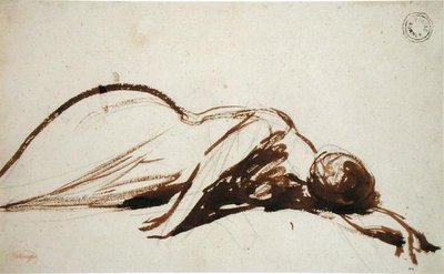 Mulher Prostrada (pincel e tinta marrom sobre grafite sobre papel) de George Romney