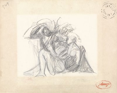 Mulher reclinada e outras figuras (grafite sobre papel) (ver 153910) de George Romney