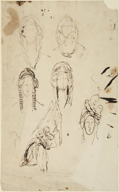 Esboços de uma cabeça de mulher e de uma mulher sentada com uma criança de George Romney