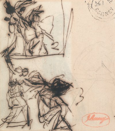 Figura de pé com o braço levantado e figura sentada de George Romney