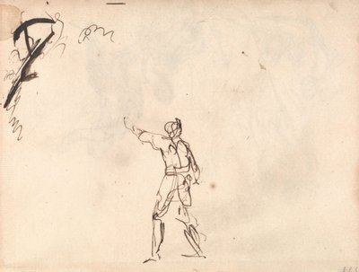 Figura em pé com o braço levantado, possivelmente Macbeth de George Romney