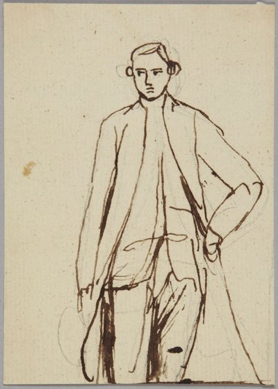 Figura masculina em pé, com a mão esquerda na anca, estudo de retrato de George Romney