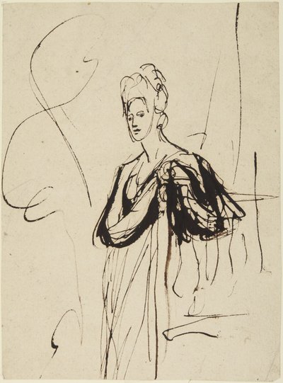 Figura feminina em pé, retratada até à cintura de George Romney