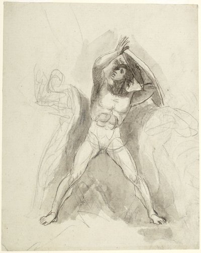 Homem nu, de pé, com um escudo de George Romney