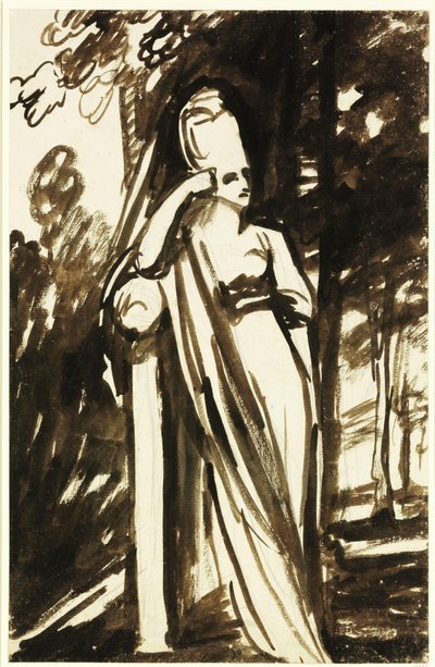 Mulher em pé junto a uma estela de George Romney
