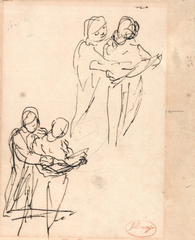Estudos sobre crianças a examinar um livro de George Romney