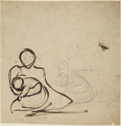 Estudos de uma mulher sentada a segurar uma criança de George Romney