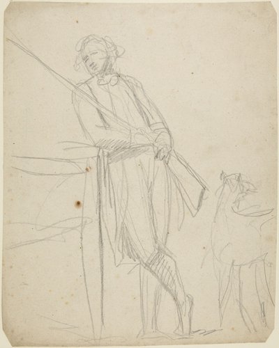 Esboço para um retrato de corpo inteiro de um homem a segurar uma arma de George Romney