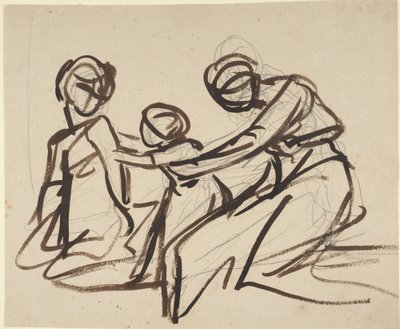 Estudo de duas mulheres sentadas com uma criança de George Romney