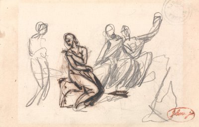 Três figuras sentadas e uma figura em pé de George Romney