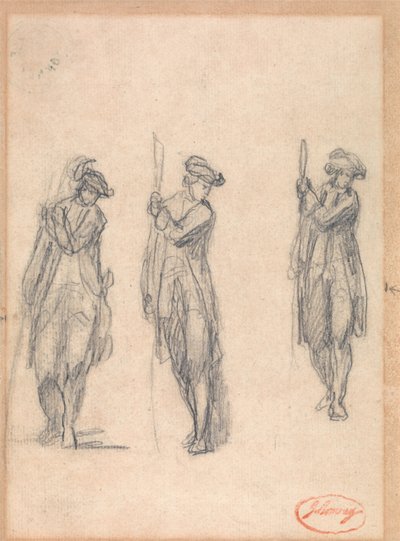 Três esboços de um homem de uniforme de George Romney