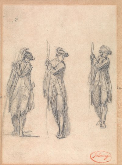 Três esboços de um homem de uniforme de George Romney