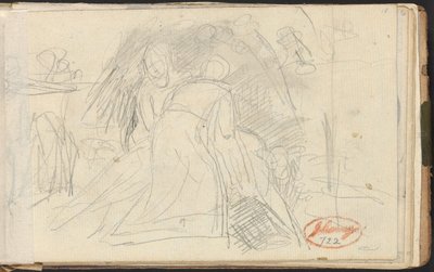 Duas figuras a levantar uma figura deitada de barriga para baixo de George Romney