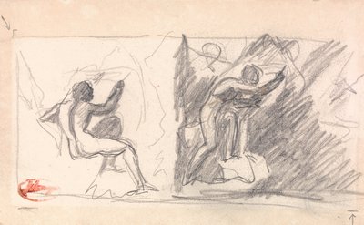 Dois esboços: Nu masculino sentado, vista posterior; Figura de pé, gesticulando de George Romney