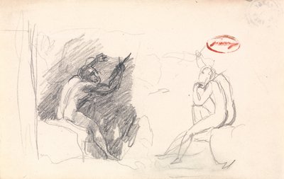 Dois esboços de um nu masculino sentado, vista posterior de George Romney