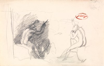 Dois esboços de um nu masculino sentado, vista de costas de George Romney