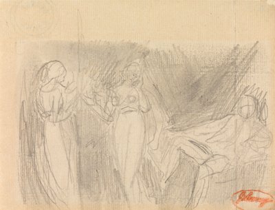 Duas mulheres e um homem sentado de George Romney