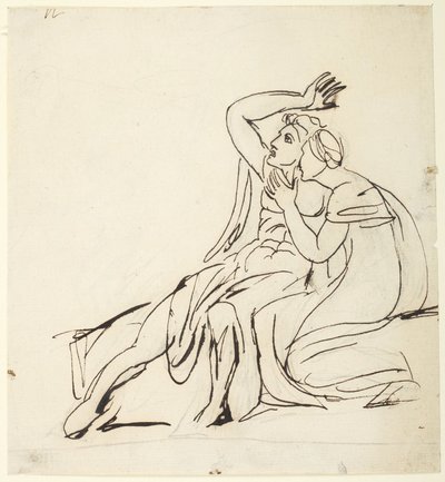 Duas figuras sentadas; Verso: estudos de um grupo de três figuras de George Romney