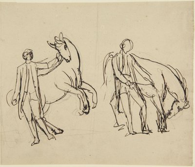 Dois esboços para um retrato de um homem com um cavalo de George Romney