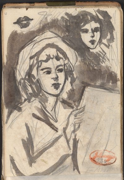 Mulher a ler e estudo de rosto de George Romney