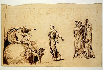 Zeus com outras figuras mitológicas (caneta e tinta sobre papel) (ver 270960 para recto) de George Romney