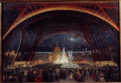 Festa noturna na Exposição Universal de 1889 sob a Pintura da Torre Eiffel de Georges Roux (século 19) 1889 Sol. 0,95x0,65 m Paris, Musee Carnavalet de George Roux