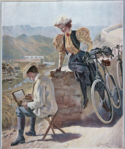 Aquarela e ciclismo - litografia de Georges Roux, v.1900 de George Roux
