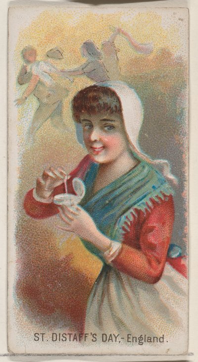 Dia de Saint Distaff, Inglaterra, da série Holidays N80 para cigarros da marca Duke, 1890., 1890. de George S. Harris and Sons