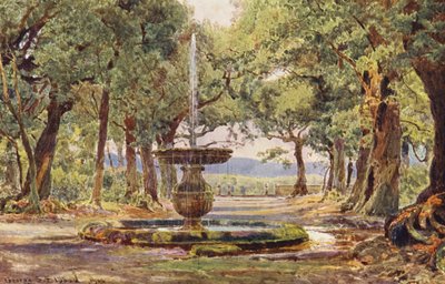 Jardins italianos: Fonte no Bosco, Villa Conti (litografia a cores) de George Samuel Elgood