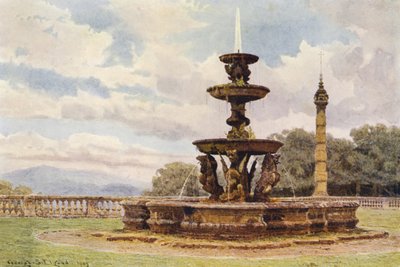 Jardins italianos: A Fonte do Dragão, Villa Mondragone (litografia a cores) de George Samuel Elgood