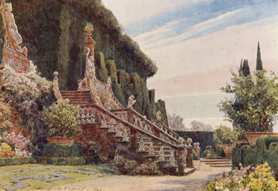Jardins italianos: A Grande Escadaria, Villa Garzoni (litografia a cores) de George Samuel Elgood